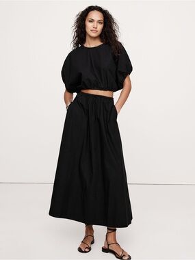 Banana Republic Black Poplin Bubble-Hem Cropped Top, M